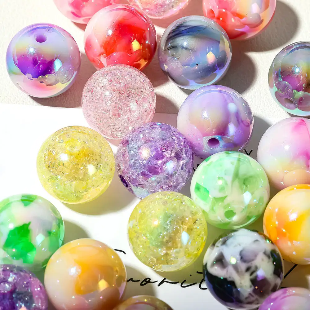 Luminous Flow Pattern Acrylic Round Beads Mixed Color Loose Beads for Pen Making Craft Accessories