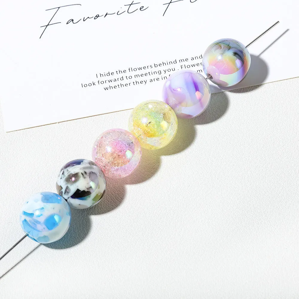 Luminous Flow Pattern Acrylic Round Beads Mixed Color Loose Beads for Pen Making Craft Accessories