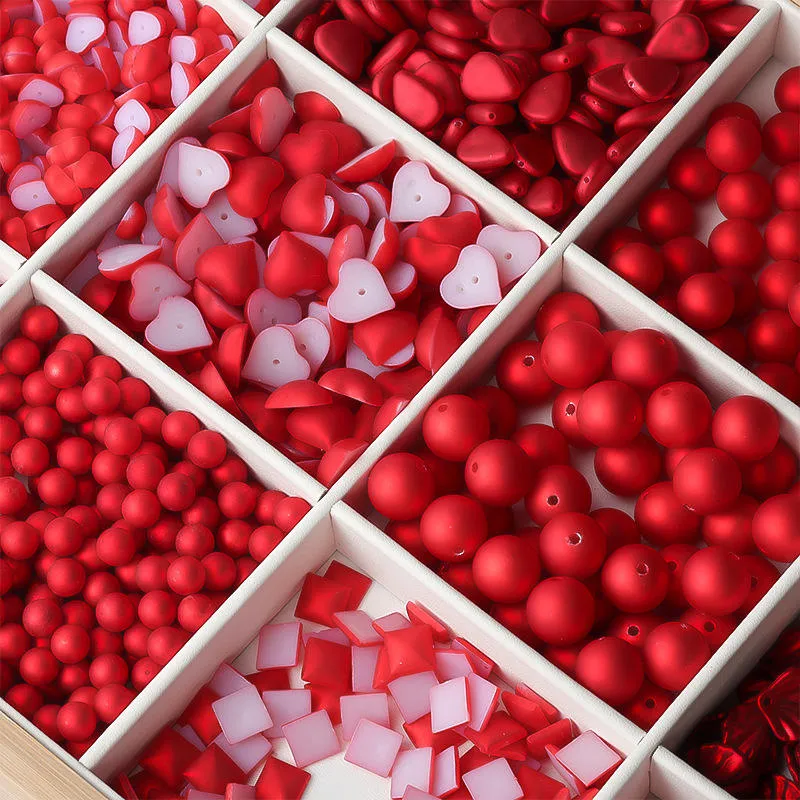 8mm Red Heart Shape Acrylic Loose Beads for DIY Jewelry & Crafts