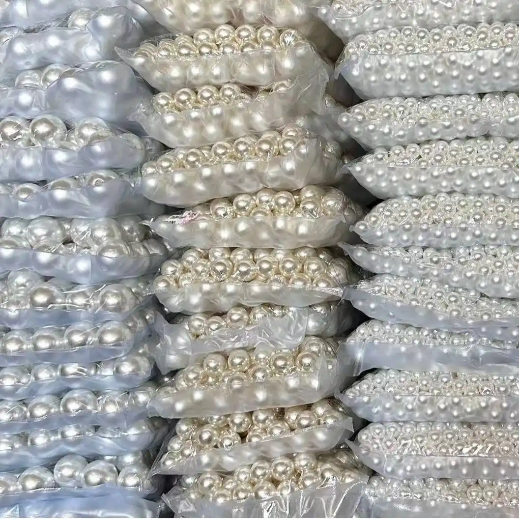 8-12mm White & Beige ABS Round Plastic Faux Pearl Loose Beads for DIY Jewelry & Crafts