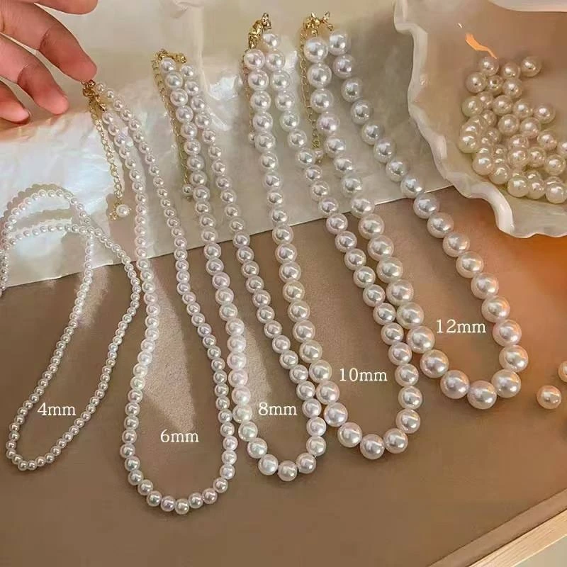 CAIYING Classic Lab Created Imitation Pearl Bead Necklace 6-12mm Faux Pearl Chain Jewelry for Women Gift