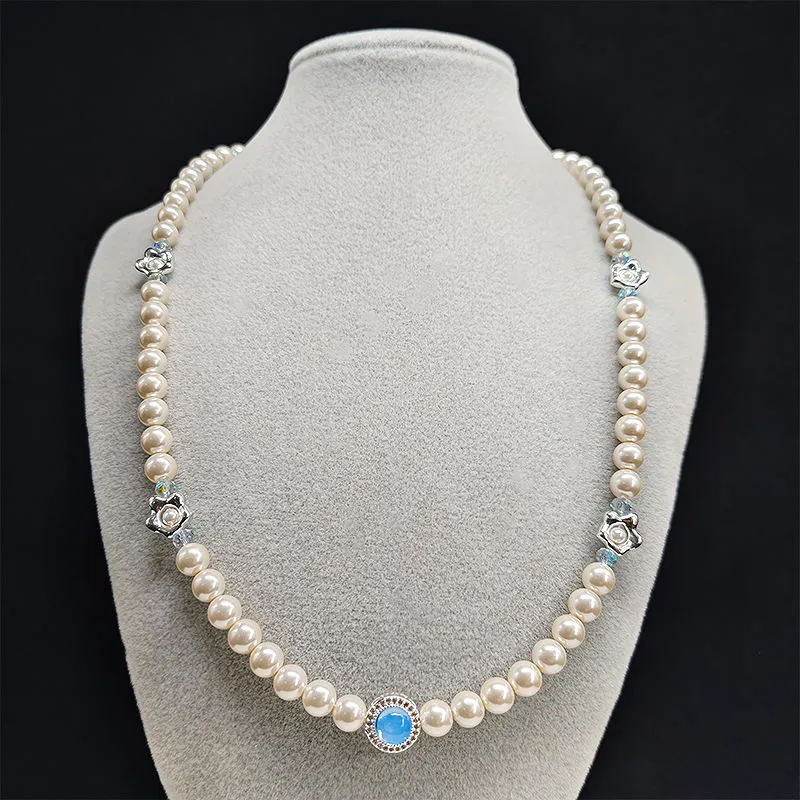 CAIYING Long Bohemian Flower Design Imitation Pearl Rhinestone Pendant Necklace 18K Gold Plated Glass Bead Jewelry Gift