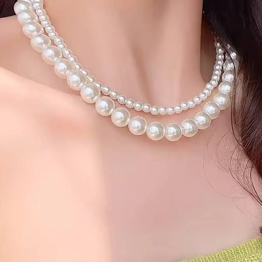 CAIYING Vintage Elegant Imitation Pearl Ball Bead Necklace Glass Pearl Chain Jewelry for Women Wedding Accessories